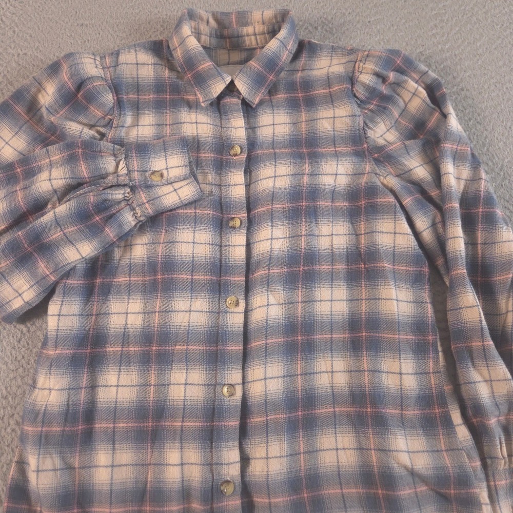 Rails Top Womens XS Multi Angelica Check Plaid Flannel Balloon Sleeve Puff Shirt